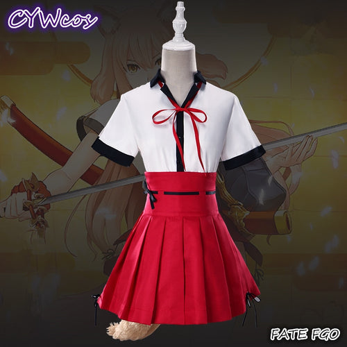 FATE FGO Suzuka Gozen JK Saber Cosplay Costume Girl Dress Christmas Party Outfits for Woman Shirt+Skirt+Socks+Ears+Tail