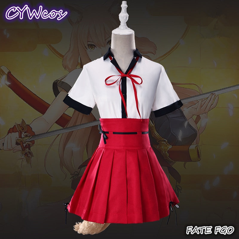 FATE FGO Suzuka Gozen JK Saber Cosplay Costume Girl Dress Christmas Party Outfits for Woman Shirt+Skirt+Socks+Ears+Tail