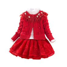 Load image into Gallery viewer, Children&#39;s Sets Christmas Autumn Winter Girls Sweater Coat Cotton Shirt Lace Dress Long Sleeve Hand Beading Princess clothes