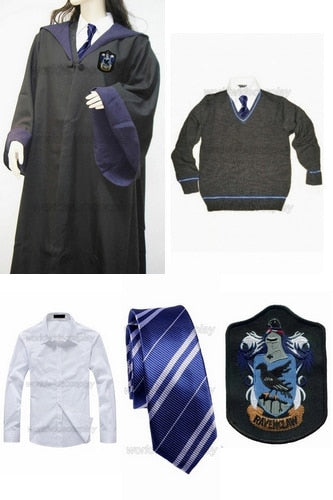 Free Shipping Harry Ravenclaw Cosplay Robe Cloak Pullover Sweater Shirt Necktie Custom Made for Halloween and Christmas