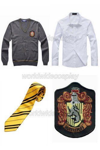 Free Shipping Harry Hufflepuff Cedric Diggory Cosplay Pullover Sweater Shirt Necktie Badge Custom Made for Christmas