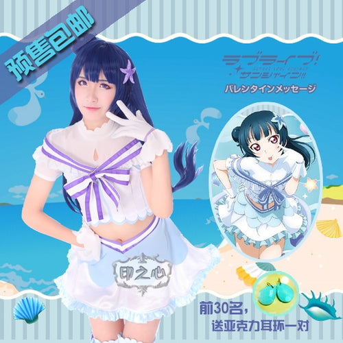 Aqours love live sunshine Tsushima Yoshiko Cosplay costume Christmas costume New Year Dress Shirt+Skirt+Pants+Glove+Socks