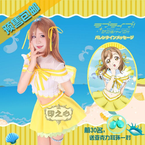 Aqours love live sunshine Kunikida Hanamaru Cosplay Costume Christmas New Year Dress Shirt+skirt+Socks+Bowknot+Headdress