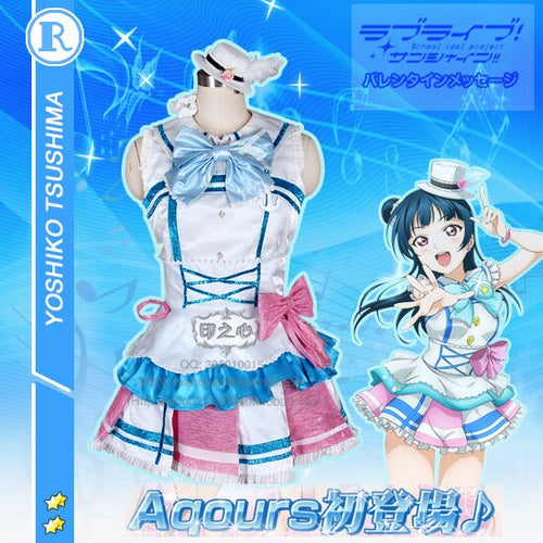 Aqours love live sunshine Tsushima Yoshiko Stage Dress Christmas Cosplay Costume New Year Dress Coat+shirt+Hat+_Tie+socks