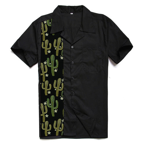 Fashion Hawaiian Shirt Men Top Quality Cactus Funny Shirts Short Sleeve Casual Western Rock And Roll Summer Men Shirts Black
