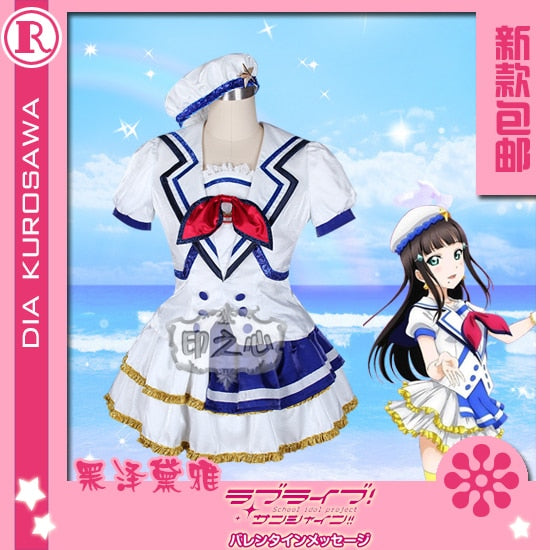 Aqours love live sunshine Kurosawa Dia  Stage Dress Christmas Cosplay Costume New Year Dress Shirt+Skirt+Pants+Tie+Hat+Gloves