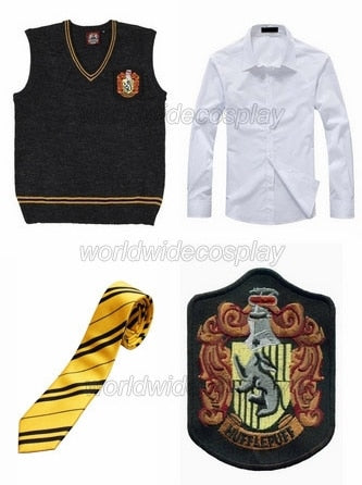 Harry Hufflepuff Cedric Diggory Cosplay Vest Shirt Necktie Badge Free Shipping Custom Made for Halloween and Christmas