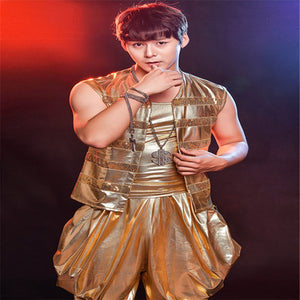R61 Gold color male ballroom dance costumes dj stage show dress vest m –  Atsap Store