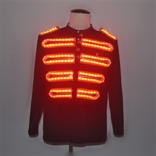 EC88 Robot men dance costumes led RGB light t-shirt long sleeves party wears colorful clothe luminous glowing coat dj outfits DS