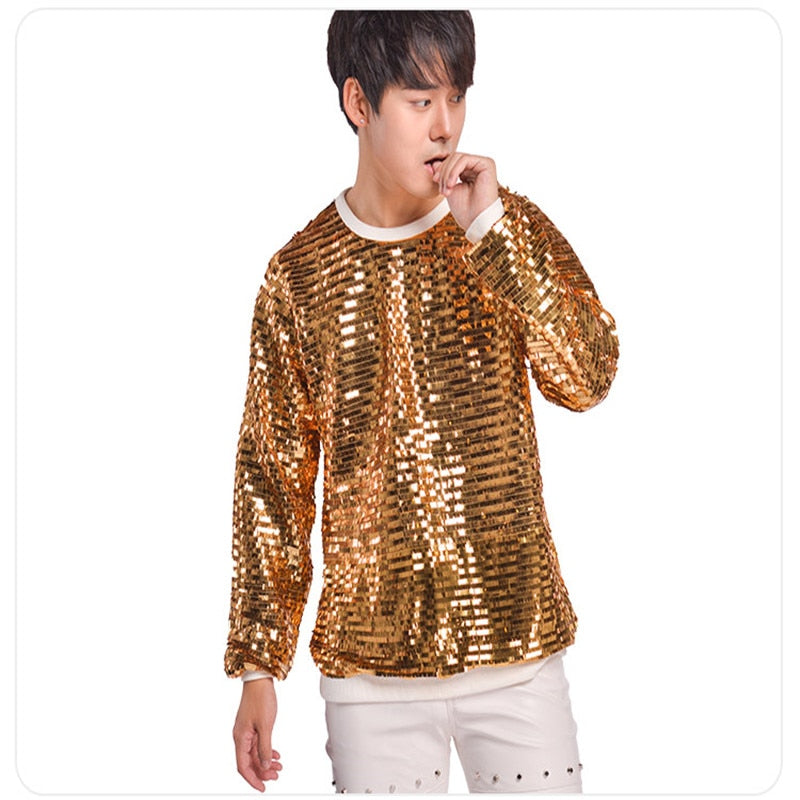R14 Gold color Sequin men T-shirt dj male stage dress coat catwalk per Atsap Store R14 Gold color Sequin men T-shirt dj male stage dress coat catwalk per Atsap Store