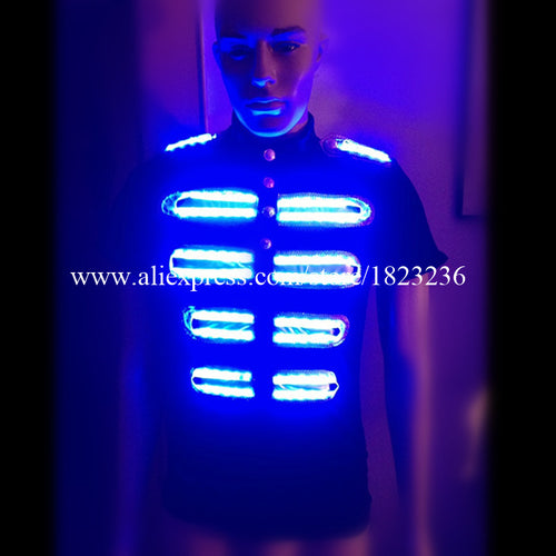Hot Sale Led Luminous Shirt Ballroom Costume Dancing Clothes LED Growing Lighting Men Clothing For DJ Bar  Event Party Supplies