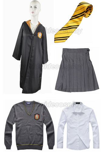 Free Shipping Harry Hufflepuff Cosplay Robe Cloak Pullover Sweater Shirt Skirt Necktie Custom Made for Christmas
